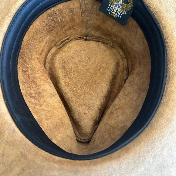 Leather henschel hat sz LG woman’s brown embossed faux buffaloe hide - Picture 9 of 10